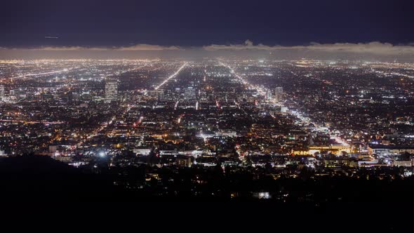 Time Lapse looking out over Hollywood at night.