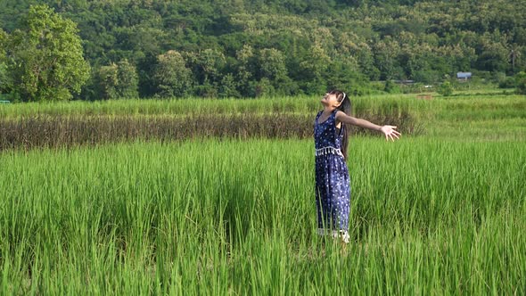 Little Girl Freedom In Rice Field