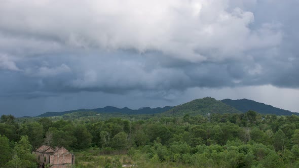 Cloudy rain around hills