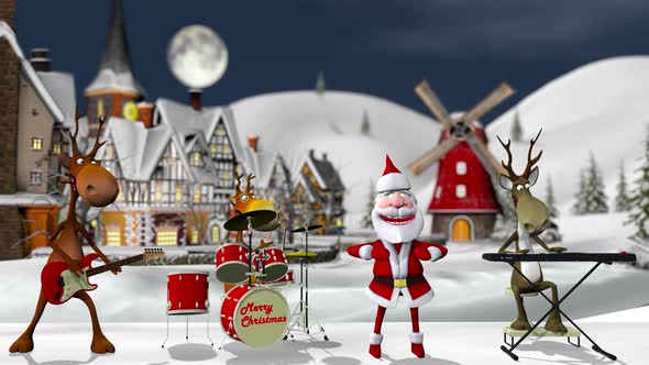 Funny Crazy Santa Claus Reindeer Play Musical Instruments Christmas