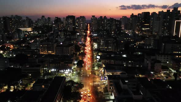 Night downtown Curitiba Brazil. Landmark of city. Capital of Parana state