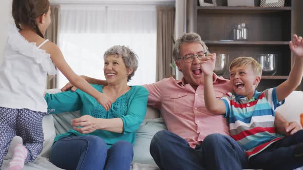 Happy family in a house