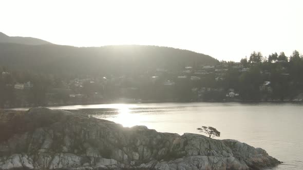 Aerial Panoramic View of Rocky Island on the Pacific Ocean West Coast