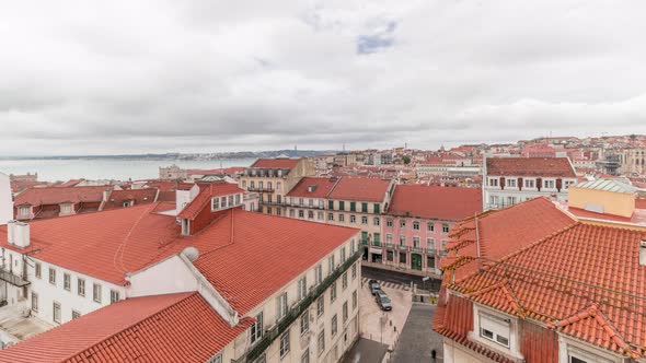 Lisbon Aerial Cityscape Skyline Timelapse From Viewpoint of St