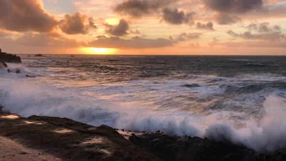 Stormy weather and monster waves in December at Shore Acres State Park near Coos Bay at the Oregon C