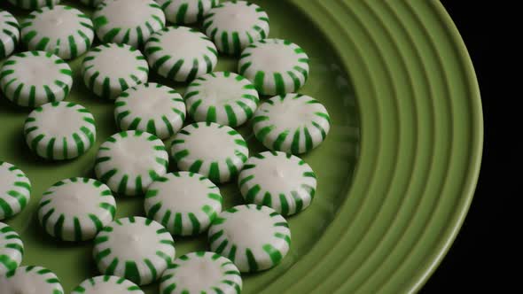 Rotating shot of spearmint hard candies 