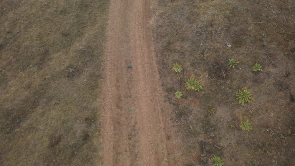 Flight over mud road 4K  aerial drone footage