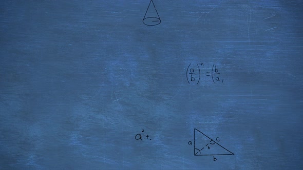 Mathematical equations on chalkboard