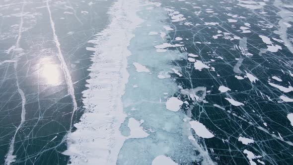 Frozen Lake Baikal Aerial View