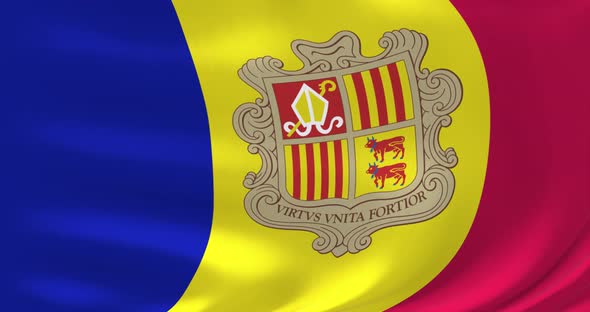 Flags of the World - Flag of Andorra. Waved Highly Detailed Flag Animation.