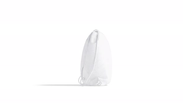 Blank white drawstring backpack mockup, looped rotation, 4k video