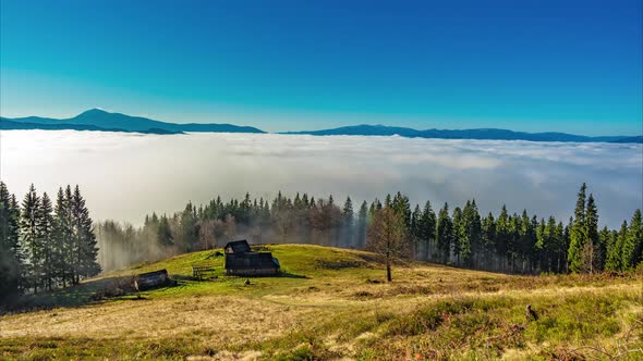 Carpathian Mountains in Waves of Fog