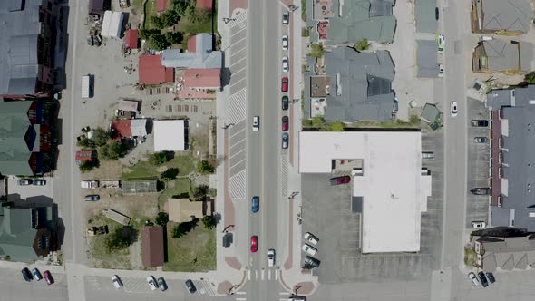 Aerial Top-Down Shot of Small Town Road (Main Street, Frisco, Colorado)