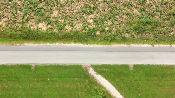 Aerial drone view of the road stripe- top view of the road