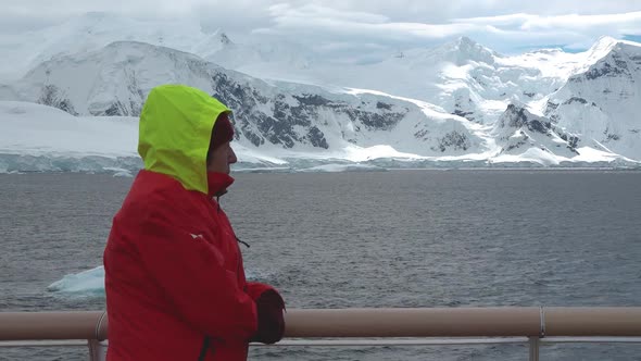 Travel Vacation Woman Relaxing Cruise Ship in Antarctica