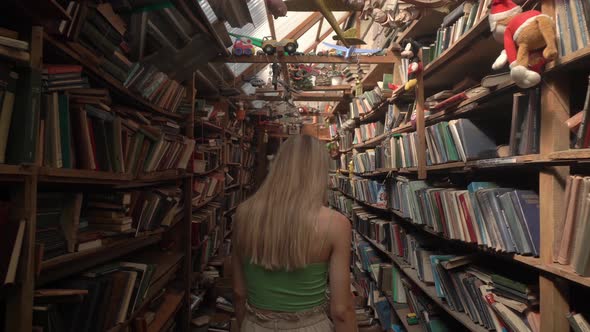 Bookshelves in Old Library with Lots Books