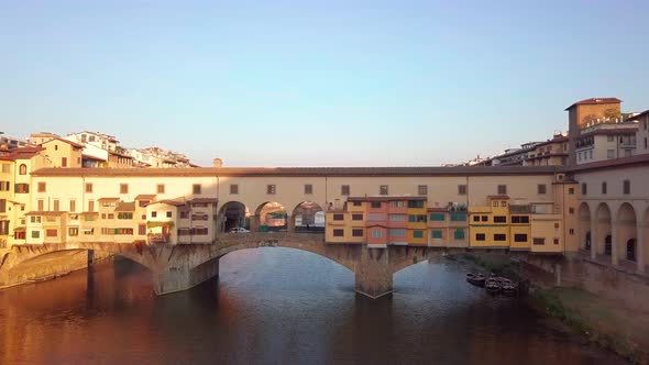 Florence Ponte Vecchio Bridge and City Skyline in Italy