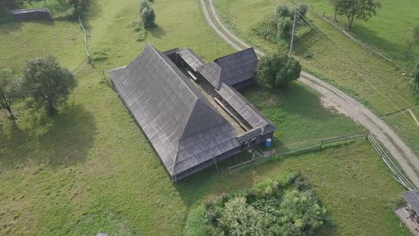 Wooden Grazhda Hut  Typical for Galicia Type of Homestead at Summer Ukraine