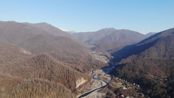 Aerial View Drone Flight Over Fantastic Canyon Mountain River Dramatic Autumn Nature Landscape Green