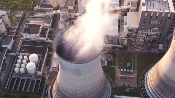 Thermal power station during sunset