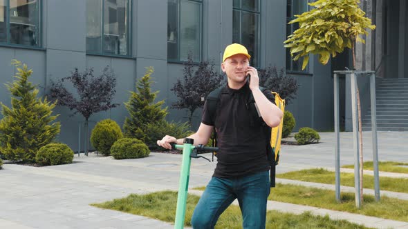 Food Delivery Guy with Yellow Backpack Deliver Orders