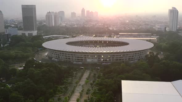 Aerial drone of Gelora Bung Karno Stadium or also known as GBK Stadium located in Jakarta, the capit