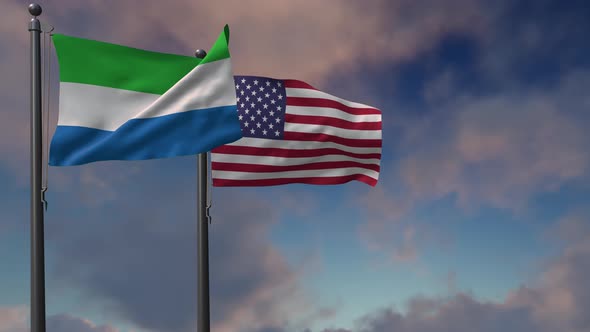 Sierra Leone Flag Waving Along With The National Flag Of The USA - 4K