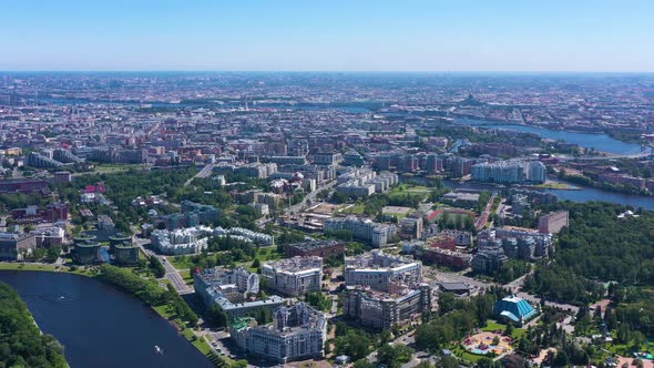 Saint-Petersburg City Skyline on Sunny Summer Day. Aerial View. Russia