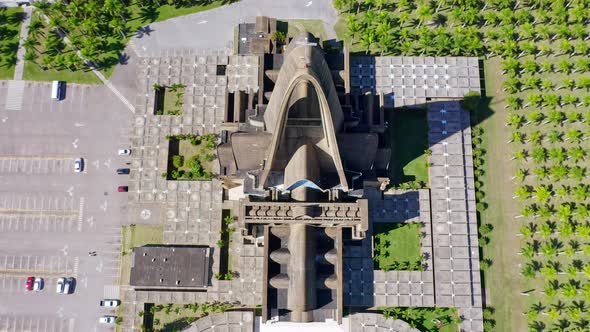 Basilica Catedral Nuestra Senora de la Altagracia in Higuey. Aerial reverse tilt up reveal