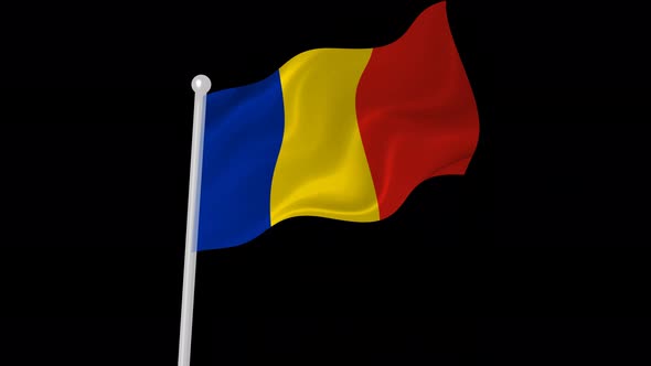 Romania Flag Flying Animated Black Background