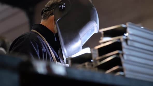 Worker Argon Welding Aluminum Profile