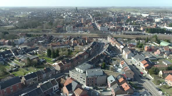 Tongeren City High Aerial Panorama View, Sunny Day