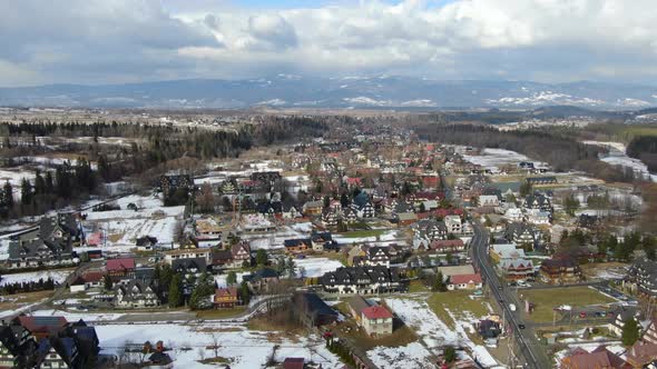 Flying over the famous village in Tatra Mountains - Bialka Tatrzanska, Poland