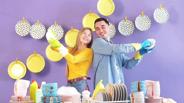 Cheerful Happy Family Enjoying Working in Kitchen