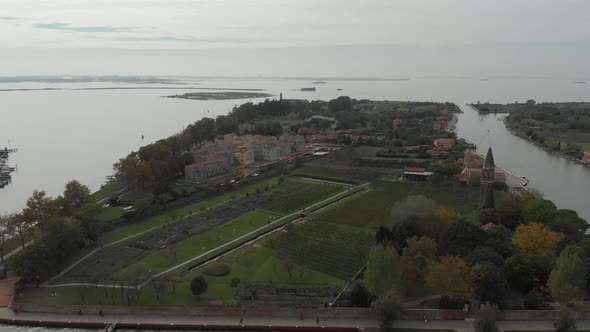 Aerial view of  Burano island a province of Venice in Italy on a cloudy day. Burano, Italy,