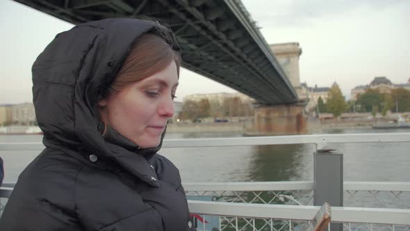 Girl Traveler On River Boat