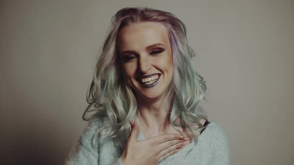 Portrait of a Beautiful Girl with Dyed Hair