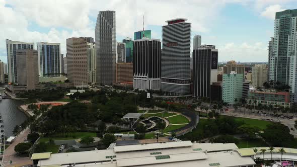 Aerial drone video Downtown Miami FL