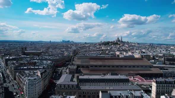 Paris Gare du nord Train Station Building and Tracks, Drone View