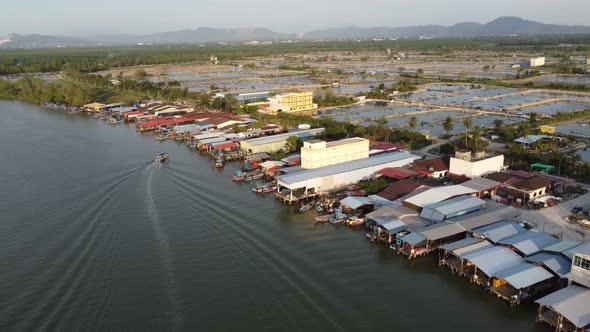 Boat arrive jetty in evening