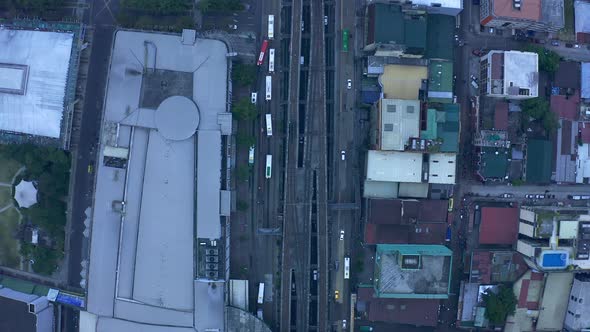 Top View City Traffic of and Modern Buildings in Manila City, Philippines. Aerial 