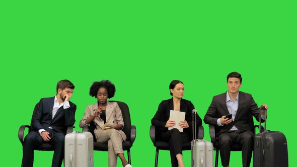 Business Lounge People Waiting for Their Flights on a Green Screen Chroma Key