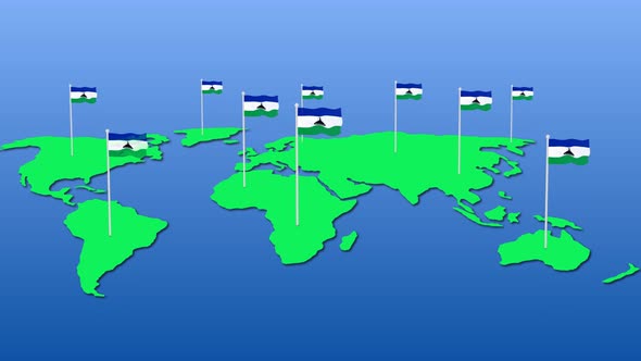 Lesotho National Flag Fly On Earth Map Animation