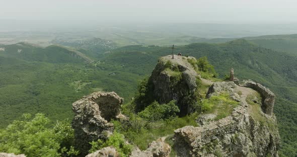 Birdseye shot of the Azeula Fortress and a beautiful landscape behind it.