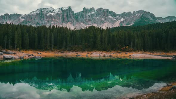 Time Lapse of Lake Carezza Western Dolomites Italy