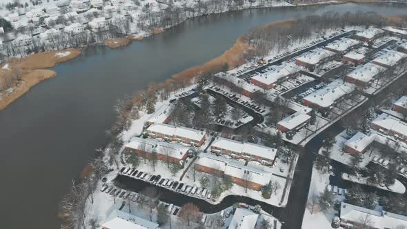 The Aerial View a Residential Area After a Snow Storm in View From the Bird