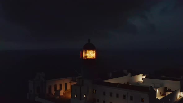 Beautiful Aerial Drone View of Ponta Da Piedade Lighthouse in Lagos Algarve Portugal at Evening Dusk