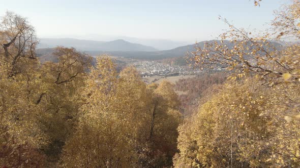 Aerial view of Ski resort Bakuriani. Georgia 2020 autumn