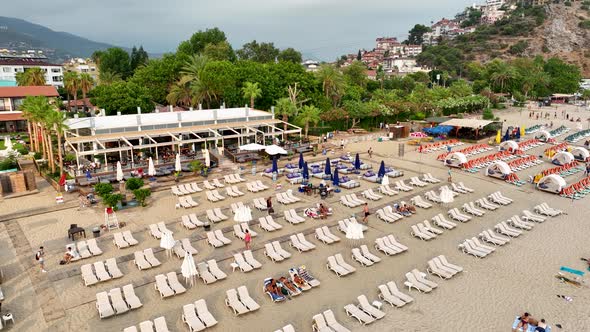 Beach Bar aerial view 4k Turkey Alanya