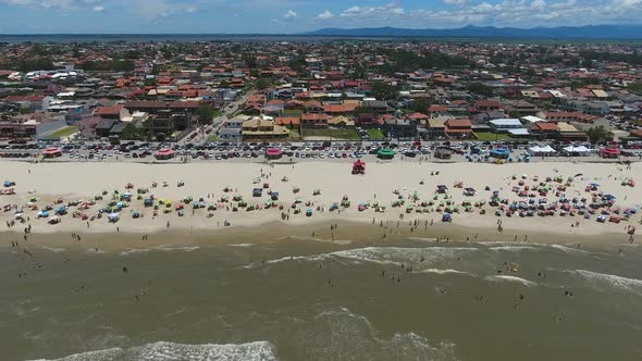 Aerial scene of a beach in the summer in south of Brazil.